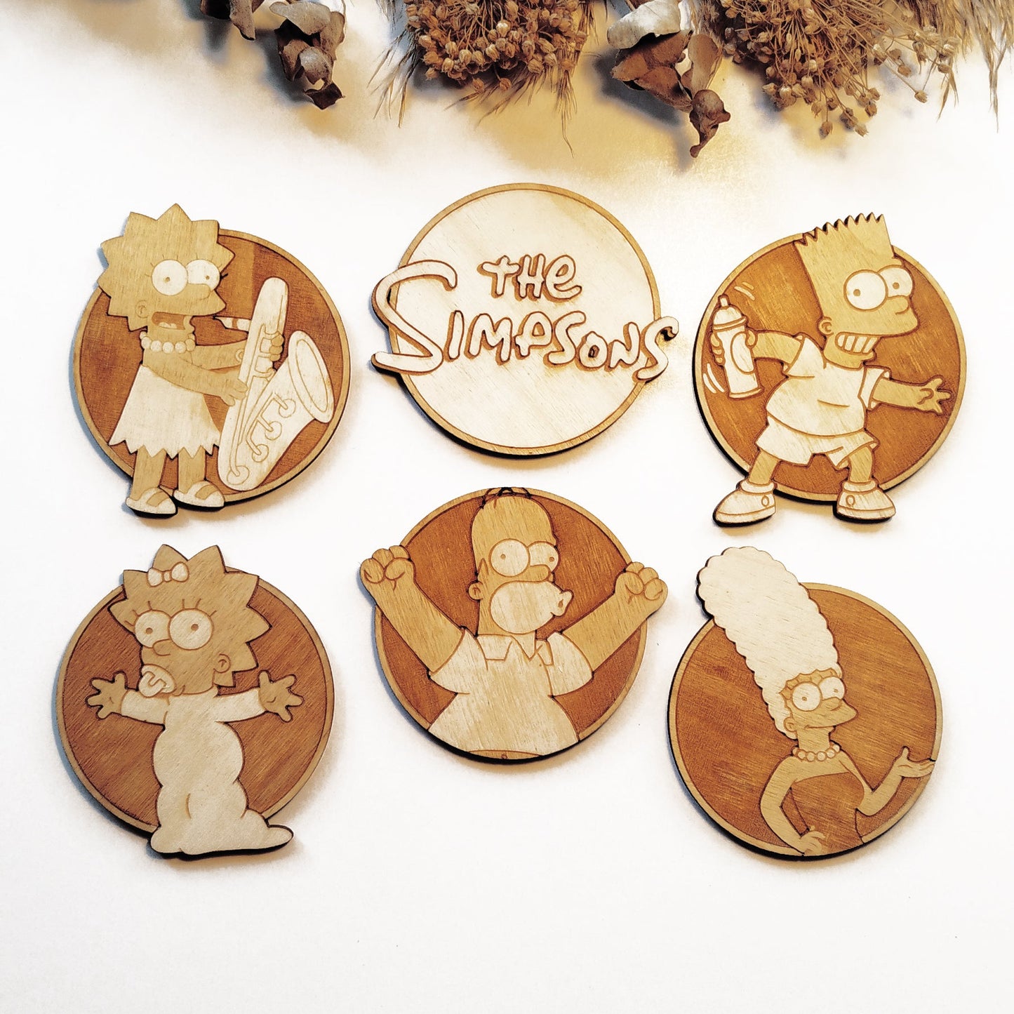 Set of 6 The Simpsons Wooden Coasters - Handmade Gift - Housewarming - Wood Kitchenware