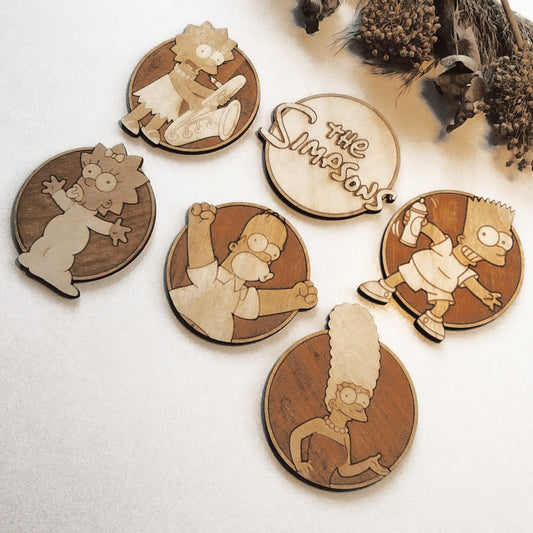 Set of 6 The Simpsons Wooden Coasters - Handmade Gift - Housewarming - Wood Kitchenware